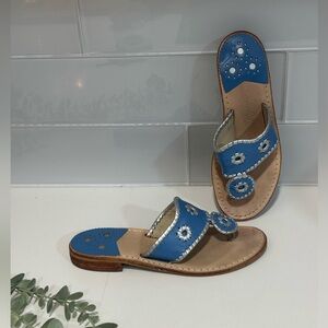 Jack Rogers Blue And Silver Sandals Flat Shoes Size 6 M Modern Comfortable